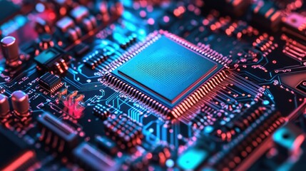 Closeup of a Microchip on a Circuit Board