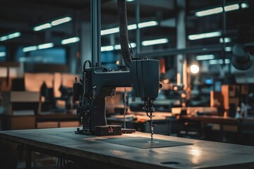 Fototapeta premium Industrial Sewing Machine In Factory Setting