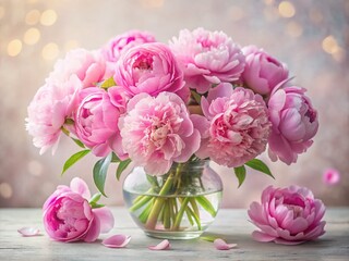 Delicate Pink Peony Blooms in Glass Vase - Elegant Floral Still Life Photography