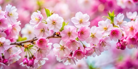 Fototapeta premium Delicate Pink & White Cherry Blossoms in Full Bloom, Spring Branches, Soft Focus Background