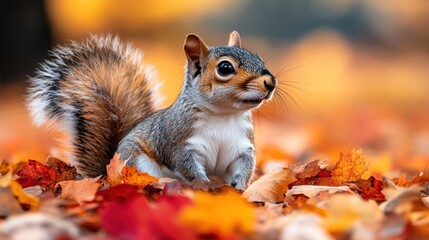 Obraz premium Adorable squirrel amidst autumn leaves. (2)