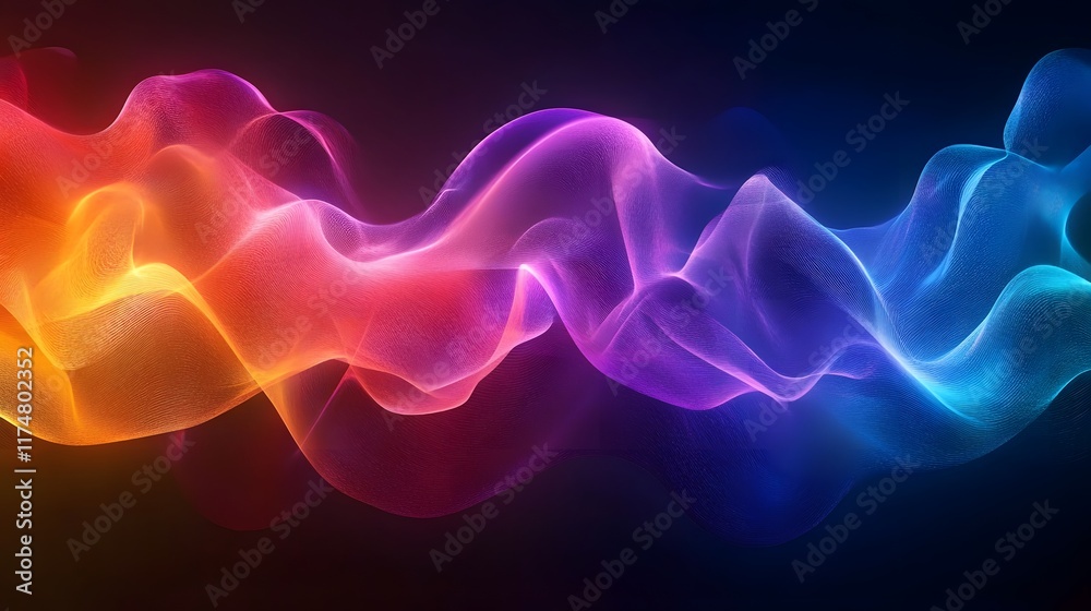Poster captivating abstract image showcasing mesmerizing waves of vibrant digital energy flowing and swirli