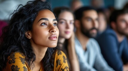 Obraz premium Young Woman Attentively Listening In A Group Setting