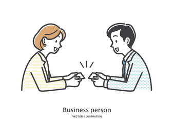 名刺交換する女性会社員