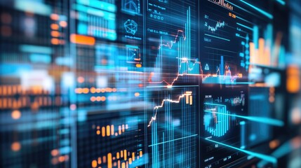 Fototapeta premium Digital Screen Displays Financial Market Data Graphs