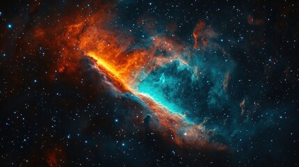 Fototapeta premium Cosmic Nebula Displays Vivid Orange and Teal Hues
