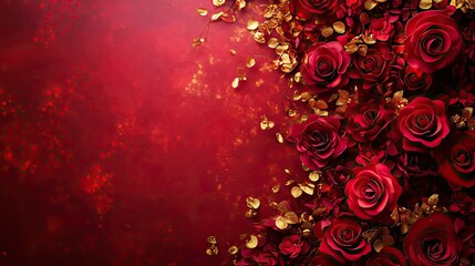 Red Roses Gold Accents Romantic Floral Arrangement