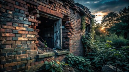 Fototapeta premium Architectural ruins: weathered brick, fractured elegance, a silent testament to time.