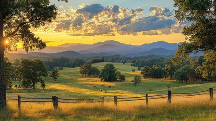 Fototapeta premium Rolling Green Hills Beneath a Cloudy Sky,