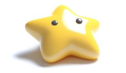 3D rendering of a yellow star icon, isolated on a white background, in a cartoon style with a thick outline and solid color. The image is a high-resolution, professional photograph with sharp 