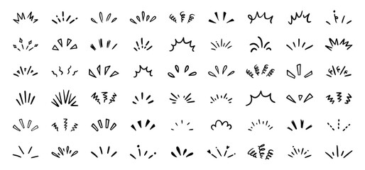 Doodle shine sunburst scribble element sparkle ray Hand drawn line frame surprise shock for title headline