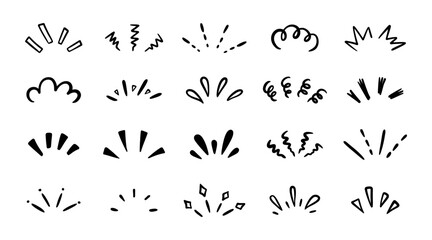 Doodle pop surprise line elements. handdrawn sunburst frame, highlight titles and headlines