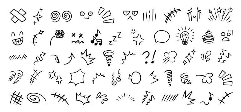 Manga or anime comic emoticon element scribble hand drawn doodle Cartoon line expression pen line ink