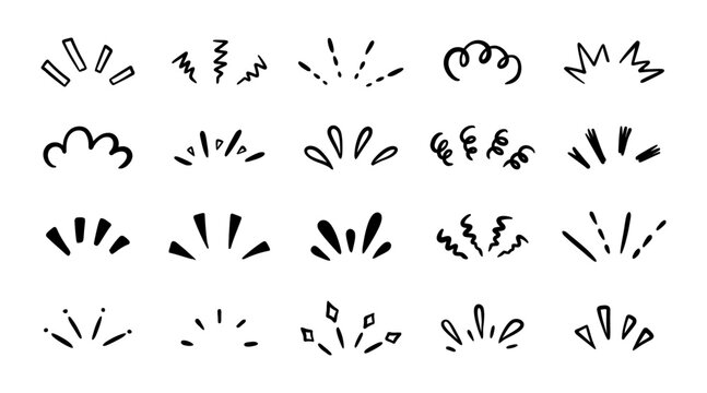 Doodle pop surprise line elements. handdrawn sunburst frame, highlight titles and headlines