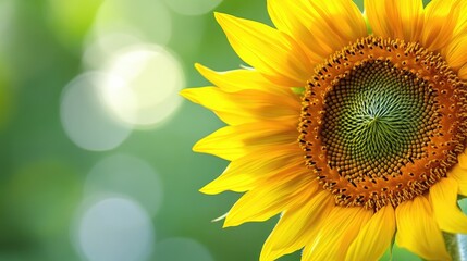 Fototapeta premium Vibrant Yellow Sunflower Close Up Against Green Background