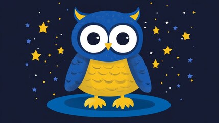 Obraz premium A whimsical blue owl amidst a starry night, perched on a moonlit surface