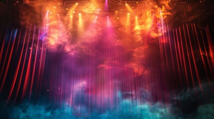 Vibrant Stage with Colorful Lights and Smoky Atmosphere