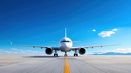 Naklejka premium Clear Blue Sky with a Modern Airplane on the Runway