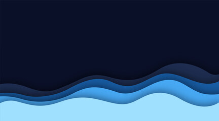 Blue sea wave papercut style background. vector design 04