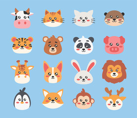 Cute Animal Head Illustration Design Set