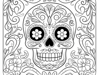 Intricate Floral Skull Design for Creative Coloring Enthusiasts