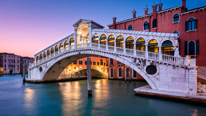 Bridge of Sighs in Venice, Italy at Twilight
