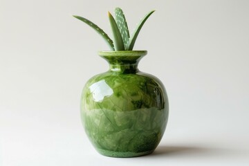 Green ceramic vase with an aloe vera plant, offering a touch of nature and elegance