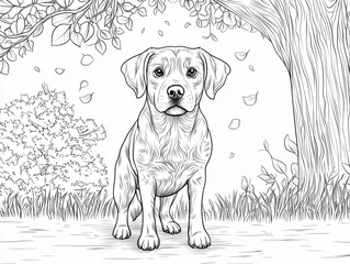 Fototapeta premium Charming Black and White Sketch of a Playful Dog in Nature