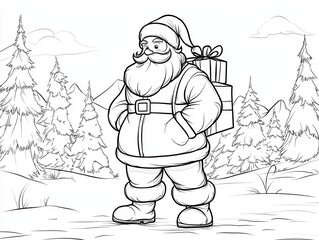 Cheerful Santa Claus with Gifts in a Winter Wonderland Scene