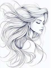 Fototapeta premium Elegant Line Art Portrait of a Woman with Flowing Hair