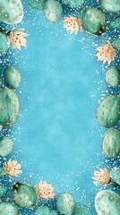 Abstract Aquatic Scene with Pastel Flowers and Blue Background