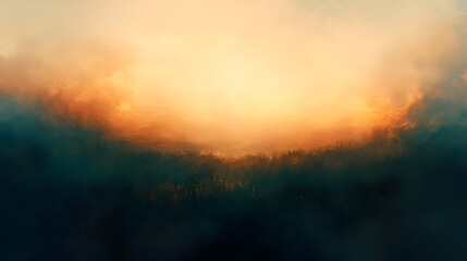 Obraz premium Dramatic landscape of a mystical misty forest scene at sunset or dawn The vibrant colorful sky reflects off the dense verdant foliage creating an ethereal atmospheric ambiance This serene