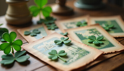Lucky clovers on vintage postcards, St. Patrick's Day celebration