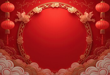 Red lanterns and decorative border for Chinese New Year