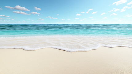 Tranquil beach with gentle waves and clear blue sky, perfect for relaxation