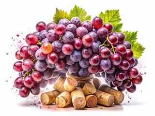 Obraz premium Double Exposure: Grasa Wine Grapes & Corks on White
