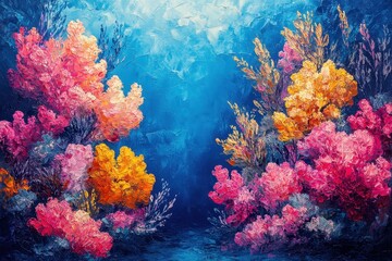 Naklejka premium Vibrant coral reef bursting with colors underwater in a serene ocean environment