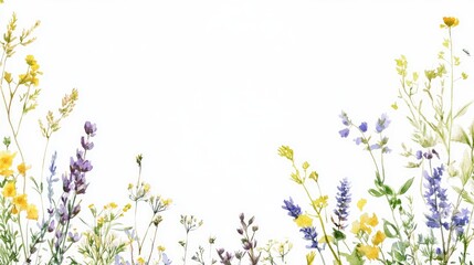 Watercolor Painting of Wildflowers in Yellow and Purple Hues