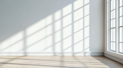 Obraz premium Sun's rays cast dramatic shadows on a pristine white surface, creating a striking play of light and form.