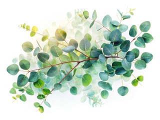 Obraz premium Dreamlike eucalyptus art: green leaves overlay a white background, creating a captivating double exposure image.