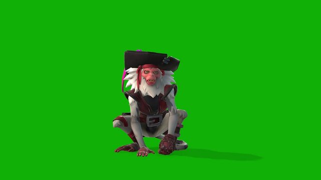 Pet Monkey Angry View From Front 3D Model Rendering Animation on Green Screen