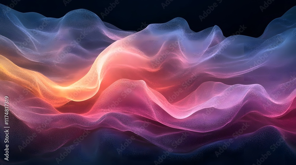 Poster flowing glowing liquid gradients blending with soft natural wavy textures and patterns in a dynamic 