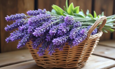 Basket of fresh lavender flowers