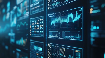 Fototapeta premium Digital Data Screen Displays Financial Market Graphs
