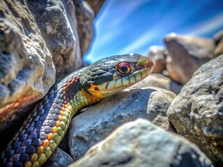 Obraz premium Hidden reptile in Snake Rock's stony embrace. Wildlife photography masterpiece, perfectly composed using the rule of thirds.