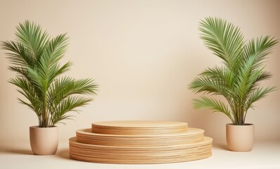 Modern display with greenery backdrop