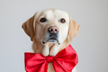 Front-Facing Labrador Retriever Portrait with Festive Bow on White Background