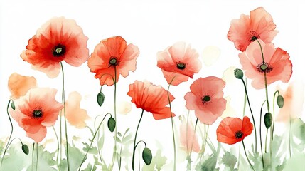 Obraz premium Watercolor Painting of Delicate Red Poppies in Bloom