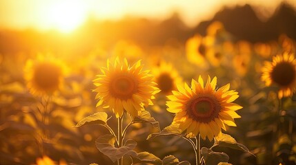 Obraz premium Golden Sunflowers Bask In Sunset Glow