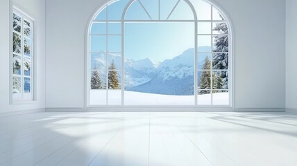 Obraz premium Minimalist Scandinavian Interior: Bright White Empty Room with Clean Lines and Simple Aesthetic